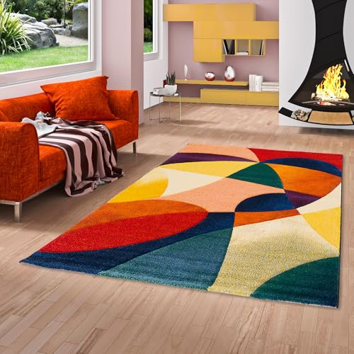 Pergamon Designer Teppich Maui Modern Gelb Rot - Moderner Teppich mit Konturenschnitt und trendigem Muster - Perfekt für Wohnzimmer, Esszimmer