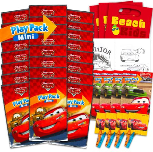 Disney Cars Party Favors for Kids Bundle - Bulk 24 Mini Activity Packs | Lightning McQueen Mini Play Packs with Coloring Books, Stickers, Goodie Bags Stuffers | Bulk Cars Birthday Party Supplies