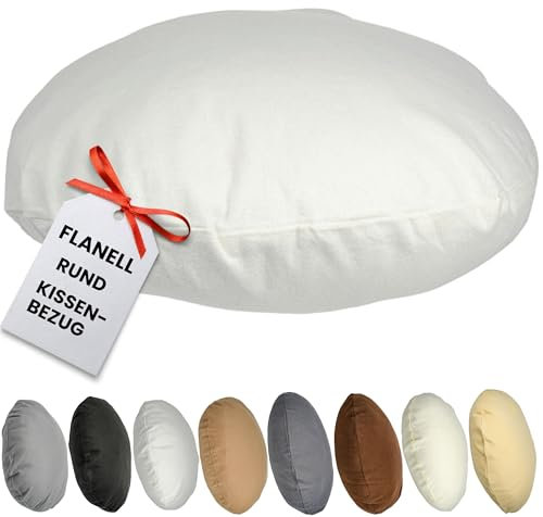 Qooltex Flanell Kissenbezug Rund 45cm Ø Durchmesser Weiß Reißverschluss Bodenkissen Sitzkissen Rundkissen 100% Baumwolle Kissenhülle Bettkissen Sofakissen