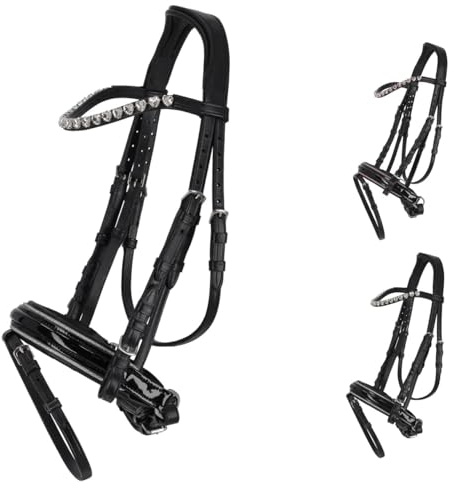 NETPROSHOP Leder Trense Bixie mit Herz-Straßsteinchen weich gepolstert Shetty und Mini Shetty, Groesse:Shetty, Farbe:Silber