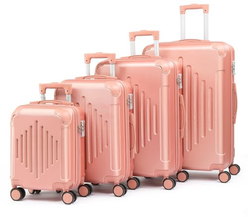 LALAHO Kofferset 4 teilig Hartschale, Reisekoffer mit Rollen Groß, Koffer Set 4 Stück aus ABS, Handgepäck mit Eckenschutz, Roségold