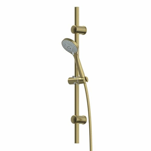 Architeckt® Bathroom Shower Kit Round Multi Spray Adjustable Handset Head & Riser Rail with Shower Head Holder, 1.5m Flexible Hose, Brushed Brass