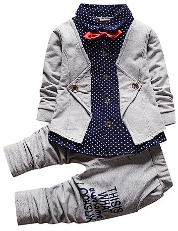 Strampler 62 2 stücke Baby Jungen Kleid Kleidung Kleinkind Outfits Infant Formelle Anzüge Für Kinder Langarm-Shirt + Hosen Set Kindertrikots Set Mit Namen (Grey, 2 Years)