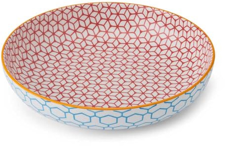 Blaue geometrische Steingut-Schüssel von Mikasa, 21 cm