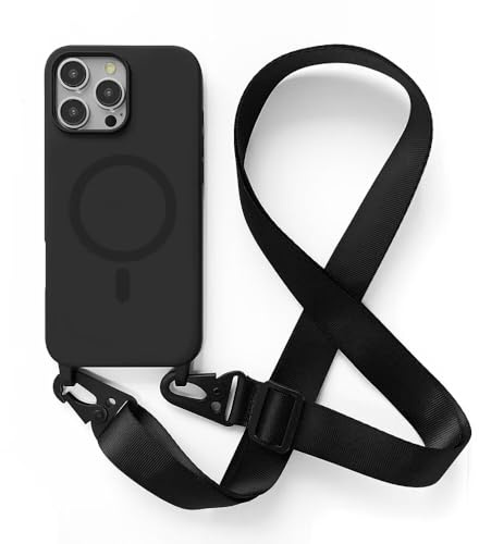 2NSPDRGNI Crossbody Case Compatible with iPhone 16 Pro,Wireless Charging Shell with Adjustable Neck Cord Lanyard Strap Cover,Black