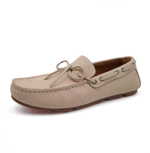 Mocasines clásicos de gamuza para hombre, color marrón tostado, zapatos náuticos sin cordones con pajarita, mocasines casuales