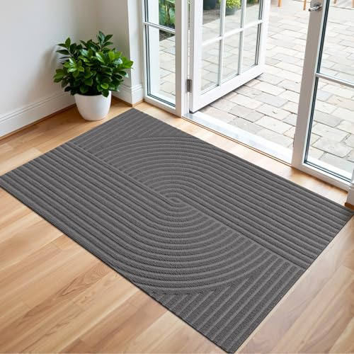 FEOMOS Extra Large Door Mat Indoor 80x120cm, Non-Slip DoorMat-Grey | Door Matts Outdoor Absorbent, Low Profile, Machine Washable Floor Mat for Wide Front Door, Porch, Commercial Entrance