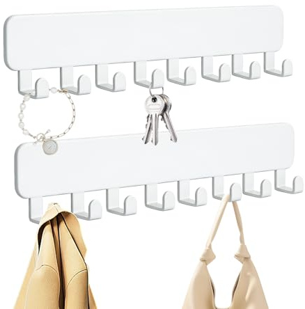 Gdrghe 2PCS Wall Mounted Necklace Holder 12 Hook Metal Jewellery Storage Adhesive No-Drill Organizer for Necklaces Bracelets in Bedroom Closet