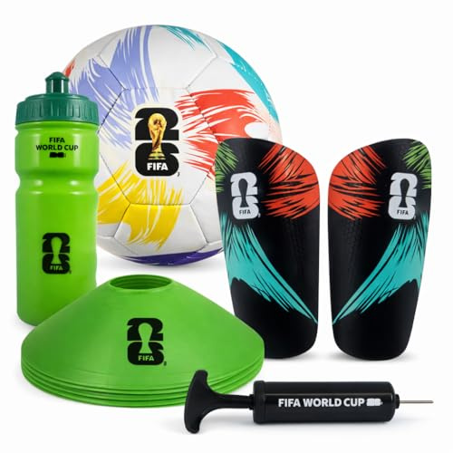 FORCEMAN FIFA World Cup Football Training Set – Size 5 Ball with Shin Guards, Water Bottle, Cones & Pump