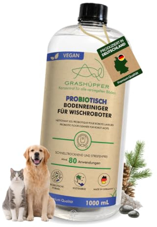 GRASHÜPFER® Probiotischer Wischroboter Reiniger [FÜR TIERHAUSHALTE] – reinigt und entfernt Tiergerüche mikrobiologisch, für Wischroboter und Saugwischer [KÜSTENBRISE], ungiftig und sicher - 1000 ml