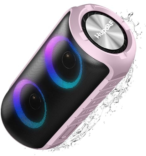 Hupoaf 20W Portable Bluetooth Speaker with Dual Drivers & Stereo Bass | IPX7 Waterproof for Pool & Beach | 12H Playtime | Dynamic RGB Lights | Hands-Free Calling | Bluetooth 5.4