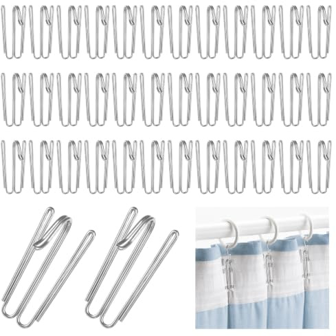 60 Stück Gardinenhaken Metall, Faltenhaken | Vorhang Haken Edelstahl mit 4 Zinken, Curtain Hooks, Gardinen Haken für Gardinen und Vorhangringe Schienen