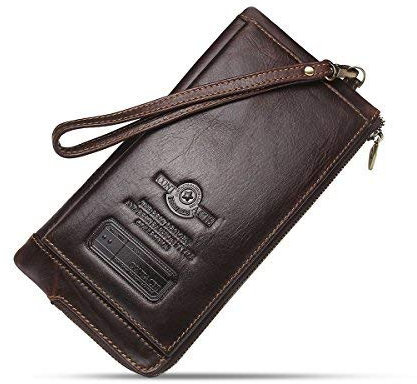 CONTACTS RFID Réel en Cuir Carte Coin Téléphone Poche Portefeuille Femmes Clutch Purse (Café)