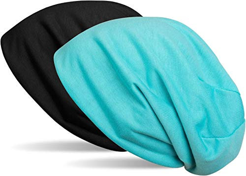 styleBREAKER Beanie Wendemütze in Unifarben, Slouch Mütze, leicht und weich, Longbeanie, Unisex 04024115, Farbe:Schwarz/Türkis