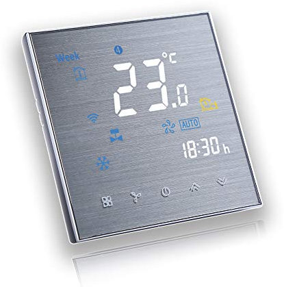 BecaSmart Series 3000 Termostato Inteligente Wi-Fi programable Cuatro Tubos para Aire Acondicionado Fan Coil con conexión WiFi para Soporte Intelligent Voice (Cuatro Tubos, SS Cepillado)