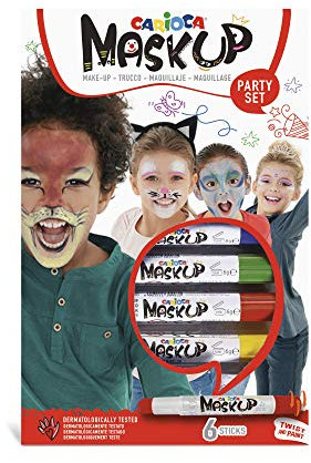 Carioca Set Mask Up Party | Set Pintura de Cara, Set Maquillaje Infantil para Niños y Niñas en Barra a Base de Agua, 2 Tutoriales incluídos, Colores Surtidos 6 Uds