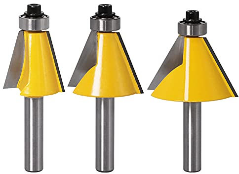 Wolfride 3Pcs Chamfer Router Bit Set 1/4 Inch Shank Bevel Router Bits 15 22.5 30 Degree