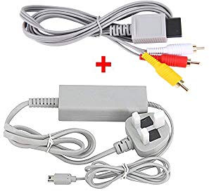 CHILDMORY AC Power Adapter UK Plug Power Supply With AV Audio Video Cable Cord for Wii U Gamepad Console System