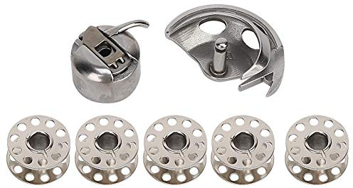Nähmaschinen Zubehör Set mit Spulenhalter, 5 Spulen & Shuttle-Haken, robuste Metallteile, kompatibel mit Haushaltsnähmaschinen, einfache Montage, Wartung & Reparatur