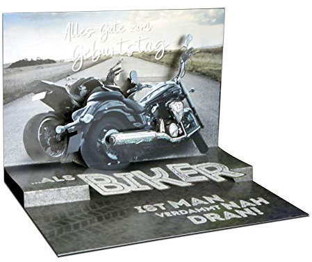 KE - Glitzernde 3D Pop-Up Geburtstagskarte, Biker-Motiv, Hochwertige Karte, Einzigartige Überraschung für Motorradliebhaber