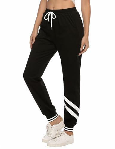 iClosam Jogginghose Damen Lang Baumwolle Sporthose Freizeithose Trainingshose High Waist Sweatpants Lounge Hose für Frauen Outdoorhose mit Streifen für Jogging Sport Yoga Gym