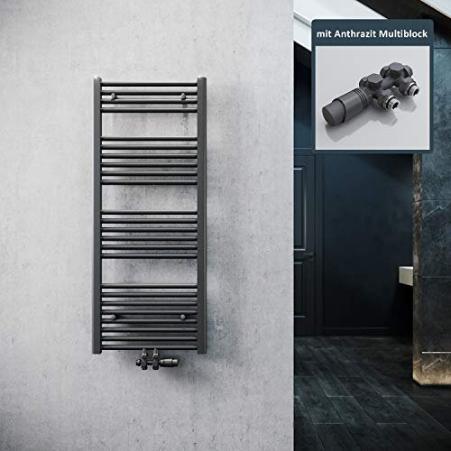ELEGANT Scaldasalviette da bagno, 1200 x 500 mm, con termostato multiblocco, colore antracite