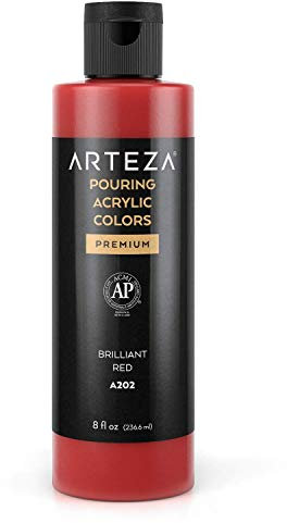 Peinture acrylique à verser Arteza, 236 ml, A202 Rouge Brillant, peinture acrylique à haut débit, sans mélange, peinture à verser sur toile, verre, papier, bois, carrelage et pierres