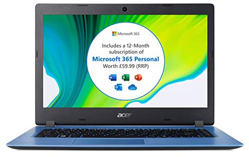 Acer Aspire 1 A114-32 14 inch Laptop (Intel Celeron N4020, 4GB RAM, 64GB eMMC, HD Display, Windows 10 in S Mode, Office 365 Personal, Blue)