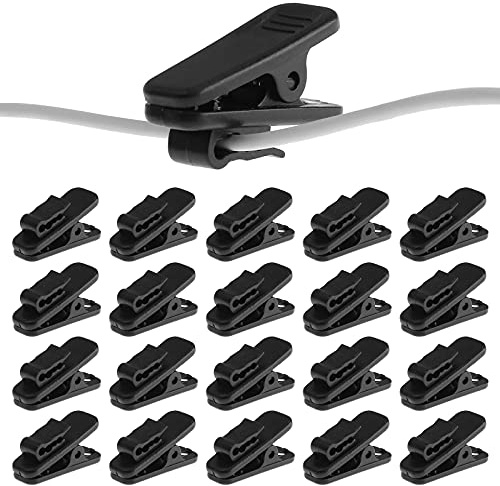 Bonsicoky 24 Pack Clips for Earphone Wire, Headphone Mount Cable Clothing Clip Use for Fixing Earphone/Microphone Cord (Black)