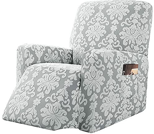 Jacquard Sesselbezug, Sesselschoner, Stretchhusse für Relaxsessel Komplett, Elastisch Bezug für Fernsehsessel Liege Sessel Weich Antirutsch Husse (Hellgrau)