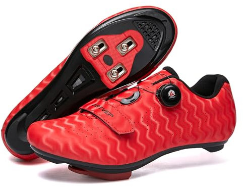 ARTVEP Fahrradschuhe Herren Damen Rennradschuhe MTB Radschuhe Kompatibel mit Look SPD SPD-SL Delta Lock Pedal Reitschuhe Peloton Schuhen Streifen Rot EU36 / 230
