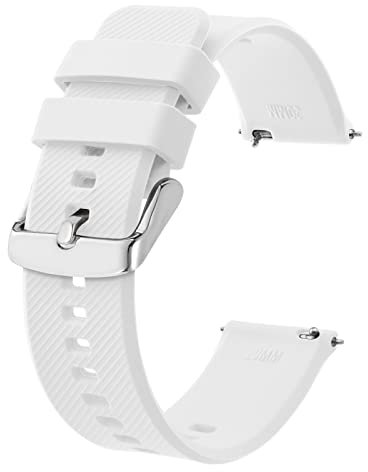 BISONSTRAP Bracelet de Montre 18mm, Bracelets de Montre en Silicone à Dégagement Rapide pour Hommes Femmes (Blanc, Boucle Argent)
