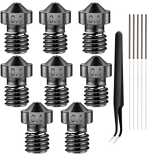iMetrx 8PCS V6 3D Drucker Düsen Set,0.4MM Gehärtete Stahl Nozzles+Edelstahl Reinigungsset,Hochwertige Extruder düsen für Anycubic i3 Mega,Prusa i3 3D printers