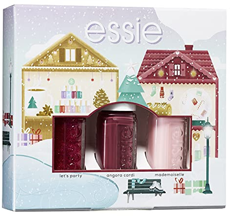 essie Nagellack Geschenkset für Weihnachten Mini Trio in klassischen Farben, Mit Farblack für farbintensive Fingernägel, angora cardi + mademoiselle + lets party, 3 x 5 ml