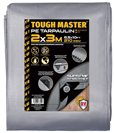 TOUGH MASTER 7 Sizes Heavy Duty Tarpaulin Waterproof Cover Tarp Ground Sheet (Grey/Black, 2 X 3M)