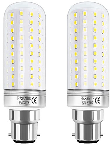 HZSANUE B22 LED Mais Lampen 32W, 3000K Warmweiß, 3600Lm,B22 Bajonett LED Leuchtmittel,240W Glühlampen Äquivalent,Nicht Dimmbar, 2er-Pack
