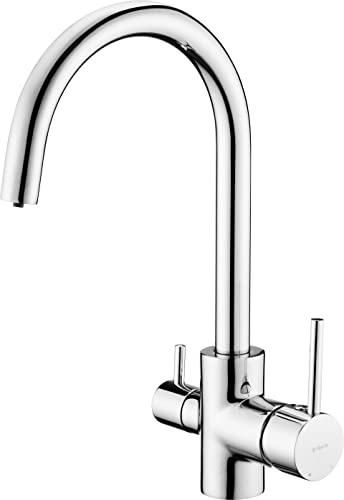 Deante 3 Way Filtered Water Tap, Solid Brass with Chrome Finish, Swan Neck 360° Spout, Purified Water Kitchen Tap