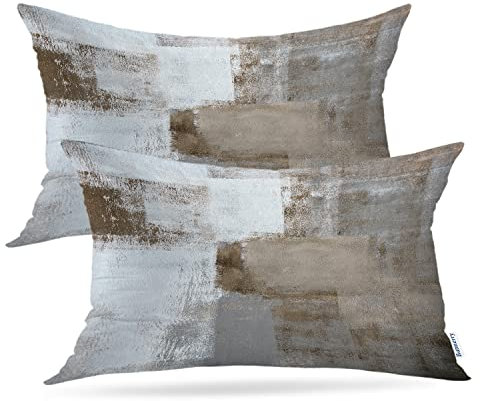 Batmerry Housses de coussin d'art abstrait gris, peinture marron, housses de coussin décoratives, impression numérique, tissu mélangé pour canapé, sofa, lit, fermeture éclair invisible 30,5 x 50,8 cm