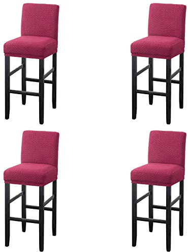 MUPOO Bar Stuhlhussen,4 Stück Stretch Jacquard Abnehmbarer Waschbarer Stuhl Schonbezug,Dining Chair Barhocker Zähler Schonbezüge Esszimmer Stuhl Schonbezug(4 Stück Weinrot)