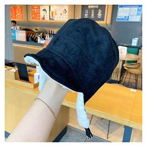 Herbst-Winter-warme Bombermützen Frauen Pilot Ear Prorector Hats Caps Snow Cap Ear Flaps (Color : Black, Size : 56-58cm)