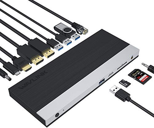 Docking Station, WAVLINK 4K Triple Display Dock Station con Carga PD de 100W, HDMI, 2 DisplayPorts, Ethernet, 4 USB 3.0, 1 USB-C, Lector Micro SD y SD, para Thunderbolt 3/4, Windows/Mac