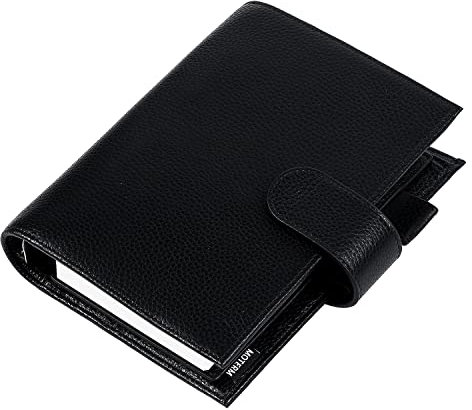 Moterm Personal Luxe Ringe Planer - Echtes Leder Binder Organizer (30mm Ring, Kiesel-Schwarz)