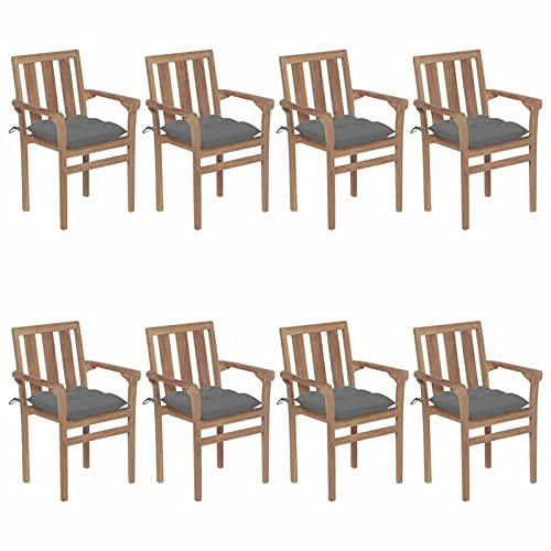 ZEYUAN Stapelbare Gartenstühle mit Kissen, Gartenmöbel, Balkonstühle, Chair Outdoor, Hochlehner, Balkonmöbel, Bistrostuhl, Balkonset, Garten Stühle, Armlehnenstuhl, 8 STK. Massivholz Teak