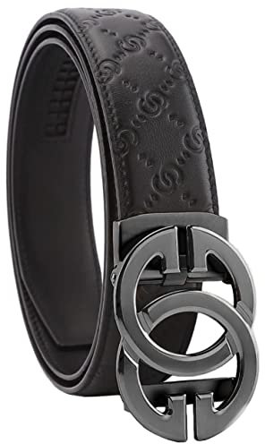 KLWINO Herren Personalisierte geprägte Ledergürtel mit automatischer Schnalle Ratsche Kleid Gürtel, verstellbare Länge, Cc-schwarz-schwarz, 20-44W