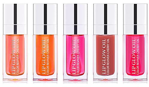 Keptfeet Lipgloss Set Lip Oil Lip Glow Oil, Uicy Bomb Lippenöl Essenz, Nicht Klebriges, Feuchtigkeitsspendendes, Getöntes Lippenöl, Klar, Spröde Lippen, Geschenke