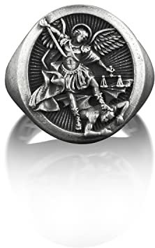 BySilverStone Jewelry Silberring Für Herren – St. Michael Pinky Siegelring Für Männer, Oxidierter Erzengel-Saint-Michael-Ring Aus Sterlingsilber, Christlicher Ring Für Die Familie,
