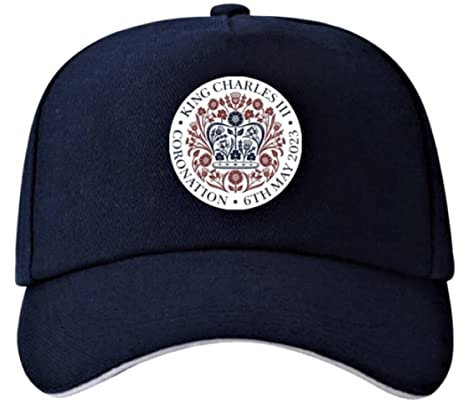 King Charles Krönungsmütze, Krönungsdekorationen, HM King Charles III | King's Coronation 2023 Baseballkappe | Erwachsenengröße | Krönungsgeschenk | Offizielles Krönungslogo Flagge Marineblau