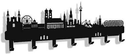 steland metallmanufaktur® Köln Skyline Schlüsselboard aus Stahl, Schlüsselbrett und Halterung für Schlüssel, Jacken, Handtücher (Schwarz, München)