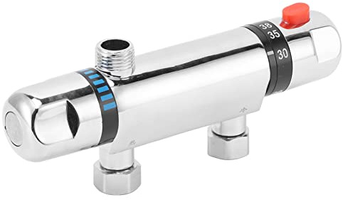 Fockety Thermostatisches Mischventil, 20℃ bis 50℃ Temp Control Thermostatisches Duschventil Aufputz, Edelstahl Konstante Temperatur Warmes Kaltes Wasser Mischventil für Badezimmer