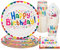PARTY GO 100PCS Rainbow Happy Birthday Party Supplies Set Paper Plates Napkins Cups Rainbow Birthday Party Decorations for 25 Guests